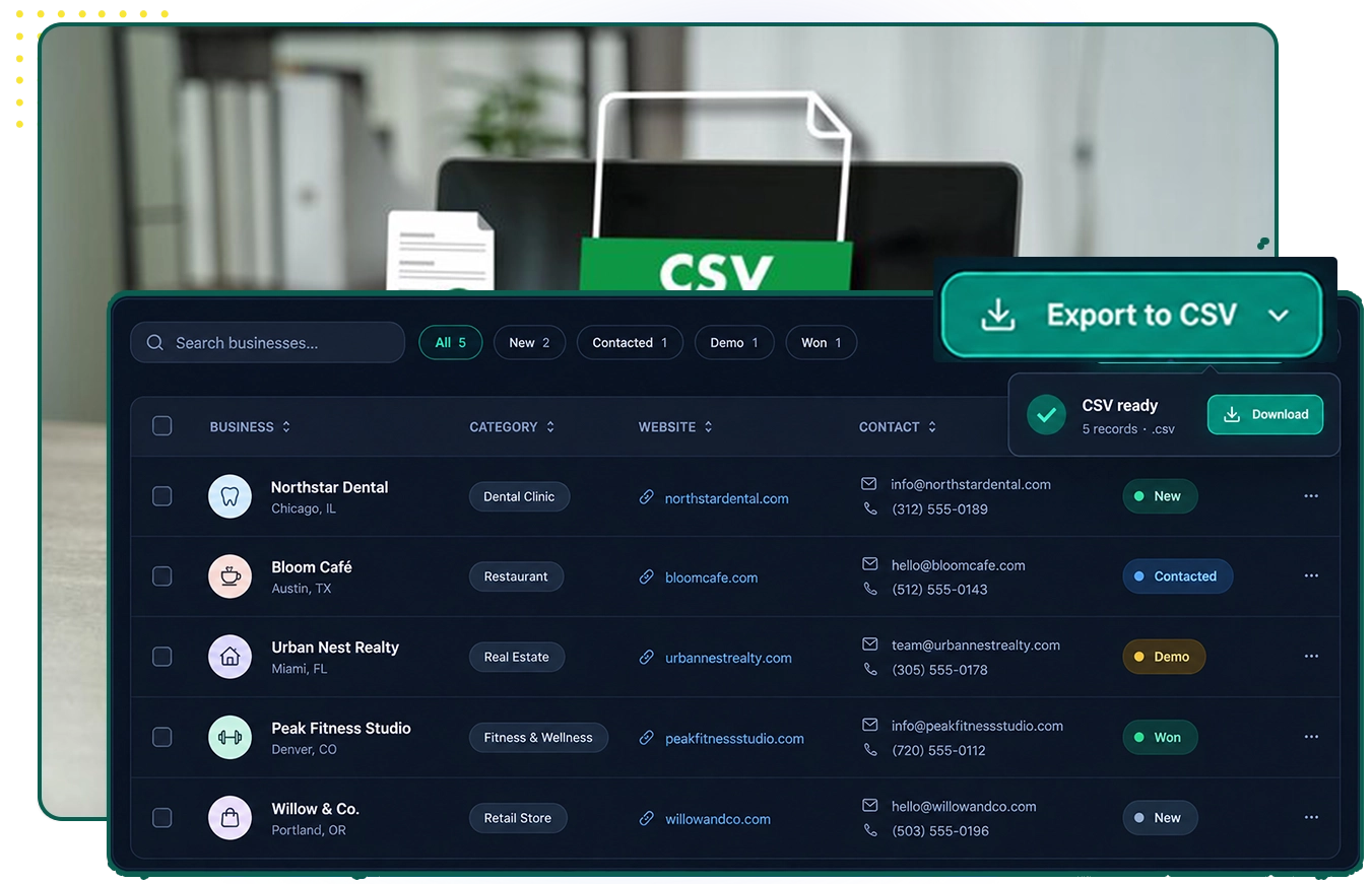 CSV export preview
