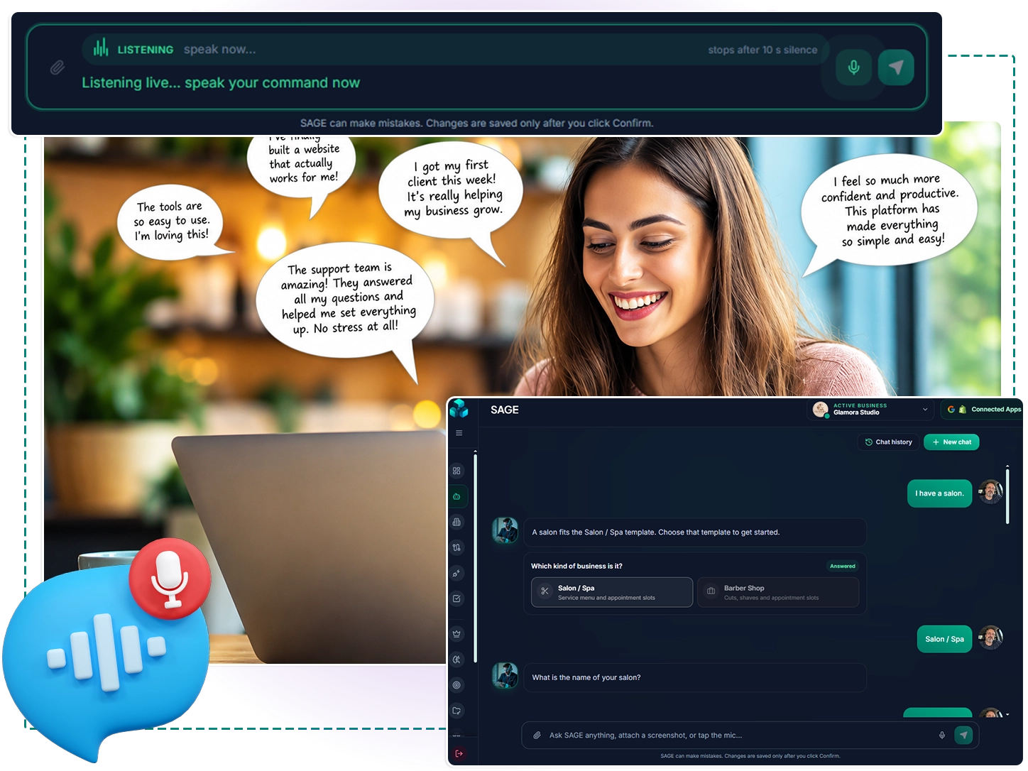 BizinGPT chat and voice command interface